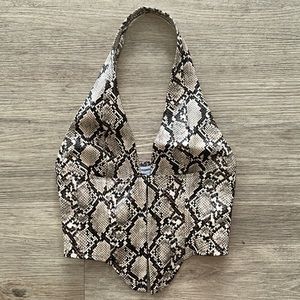 Miaou Mara Faux Leather Corset Top in Beige Python